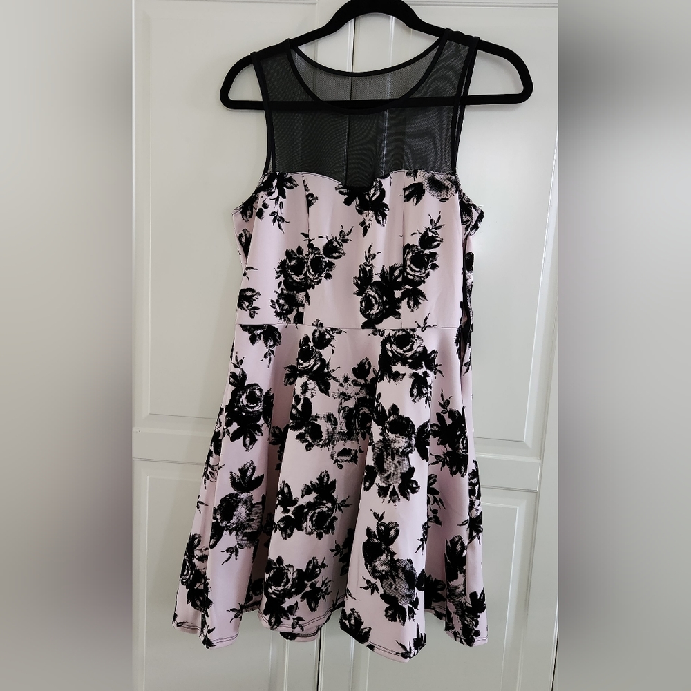 TRIXXI Floral Pink/Black Mesh Shoulder Party Cocktail Dress Sz XL